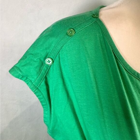 Talbots Kelly green button cap sleeve cotton blend top size small - Picture 3 of 6